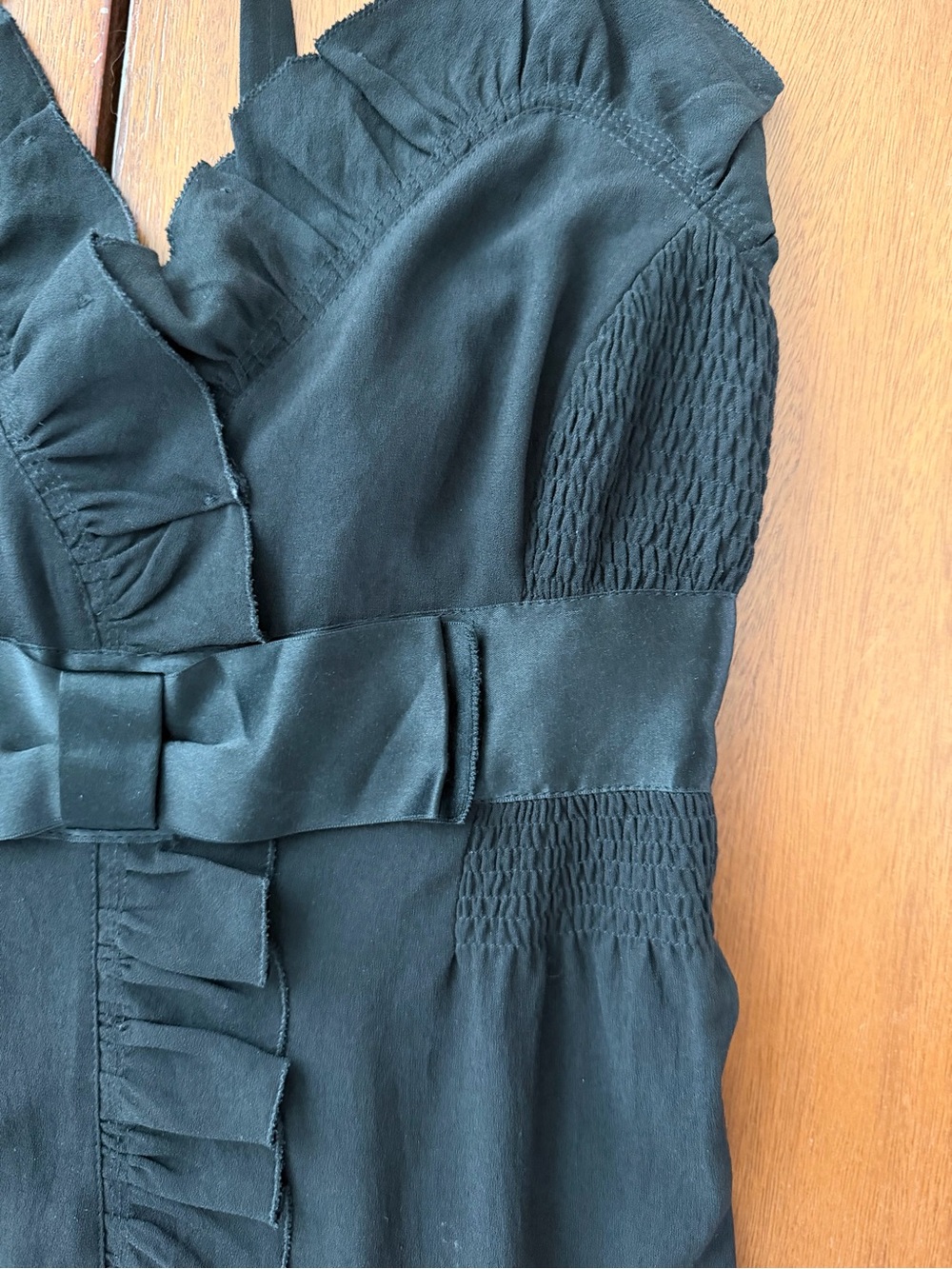 Vintage Prada Black Textured Ruffle Dress with Bow - Picture 3 of 7